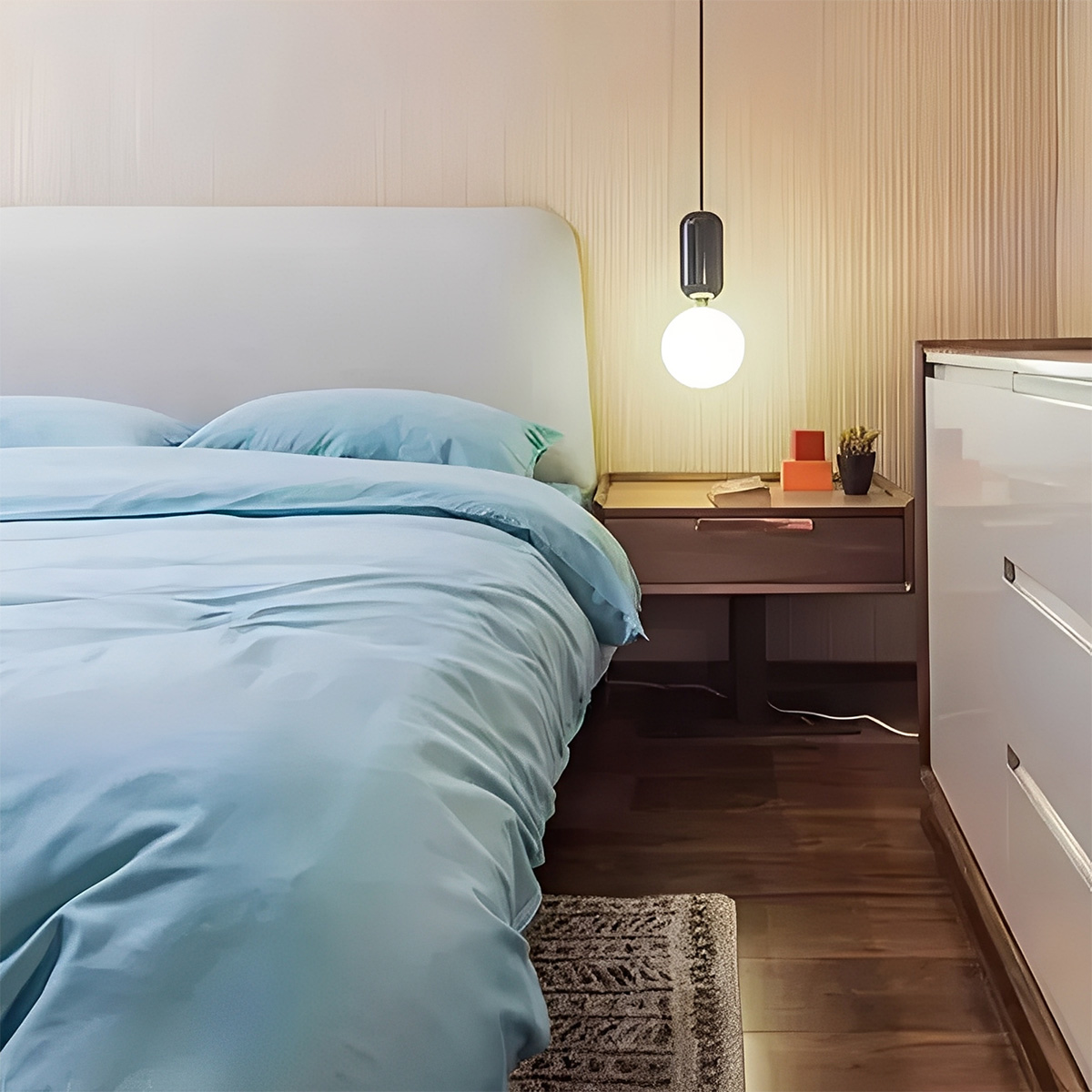 スタンドタイプ天然木ベッドサイドキャビネット