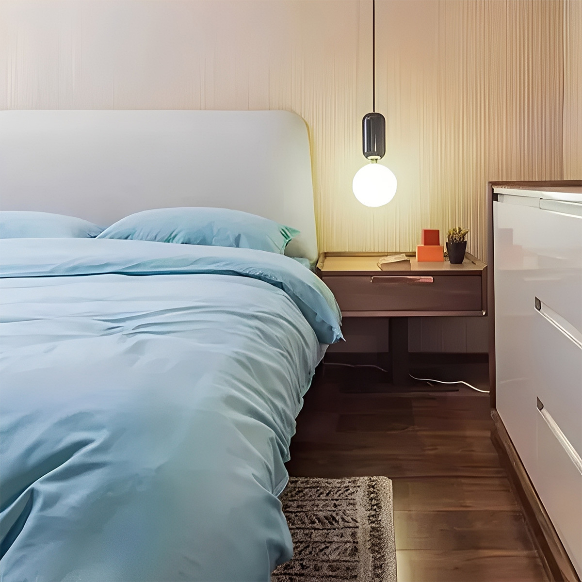 スタンドタイプ天然木ベッドサイドキャビネット