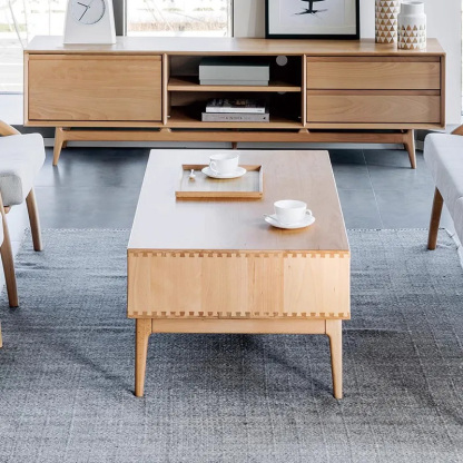 天然木クラシカルローテーブル