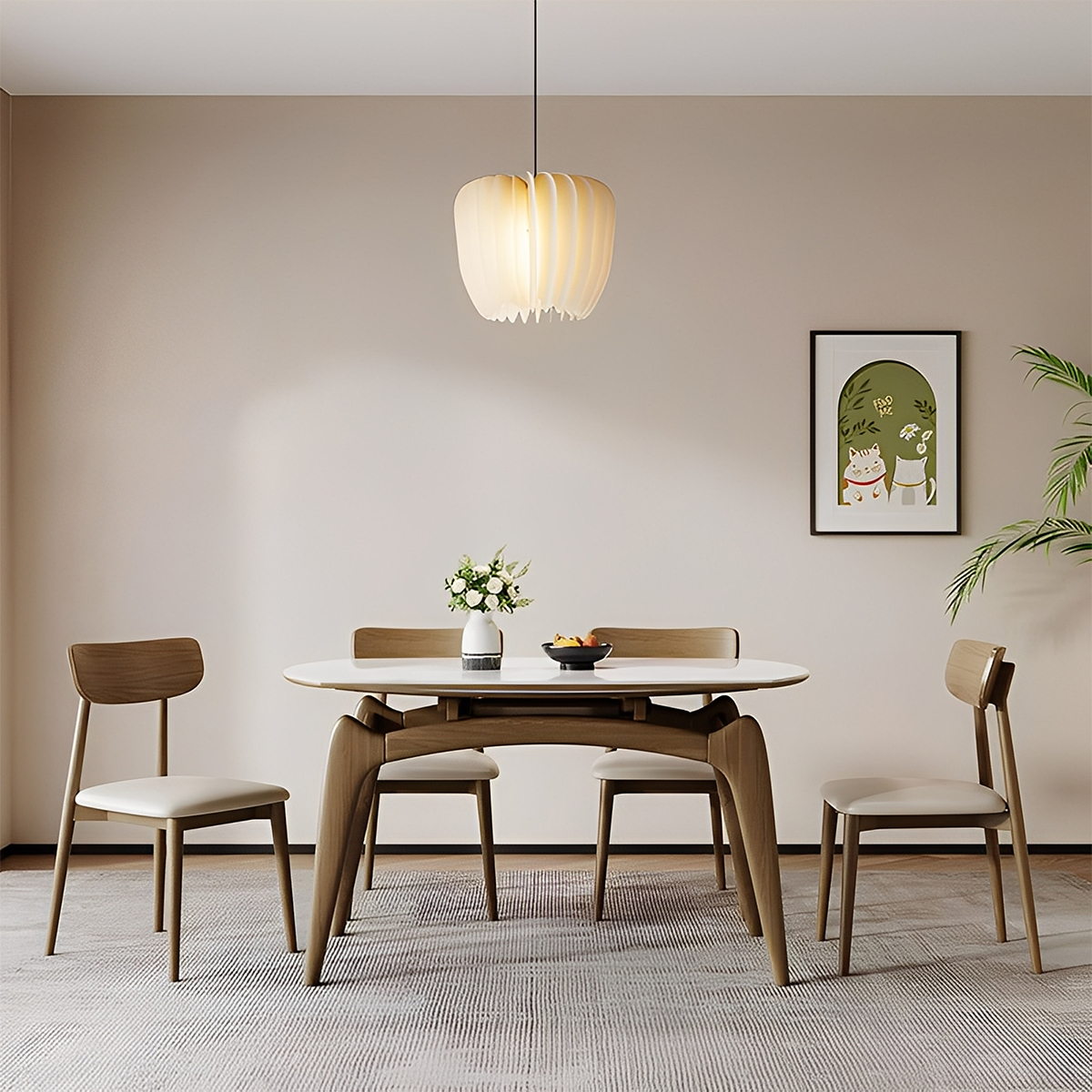 伸縮式ホワイトアッシュセラミック天板ダイニングテーブル | 柔軟に