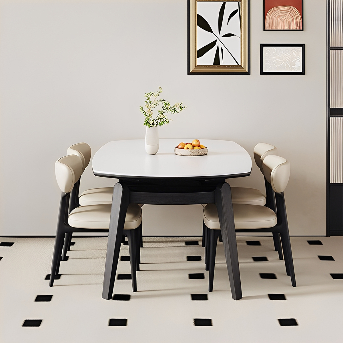 クラシックセラミックダイニングテーブル | 伸縮機能と高い耐久性を