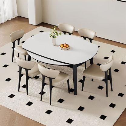 クラシックセラミックダイニングテーブル | 伸縮機能と高い耐久性を