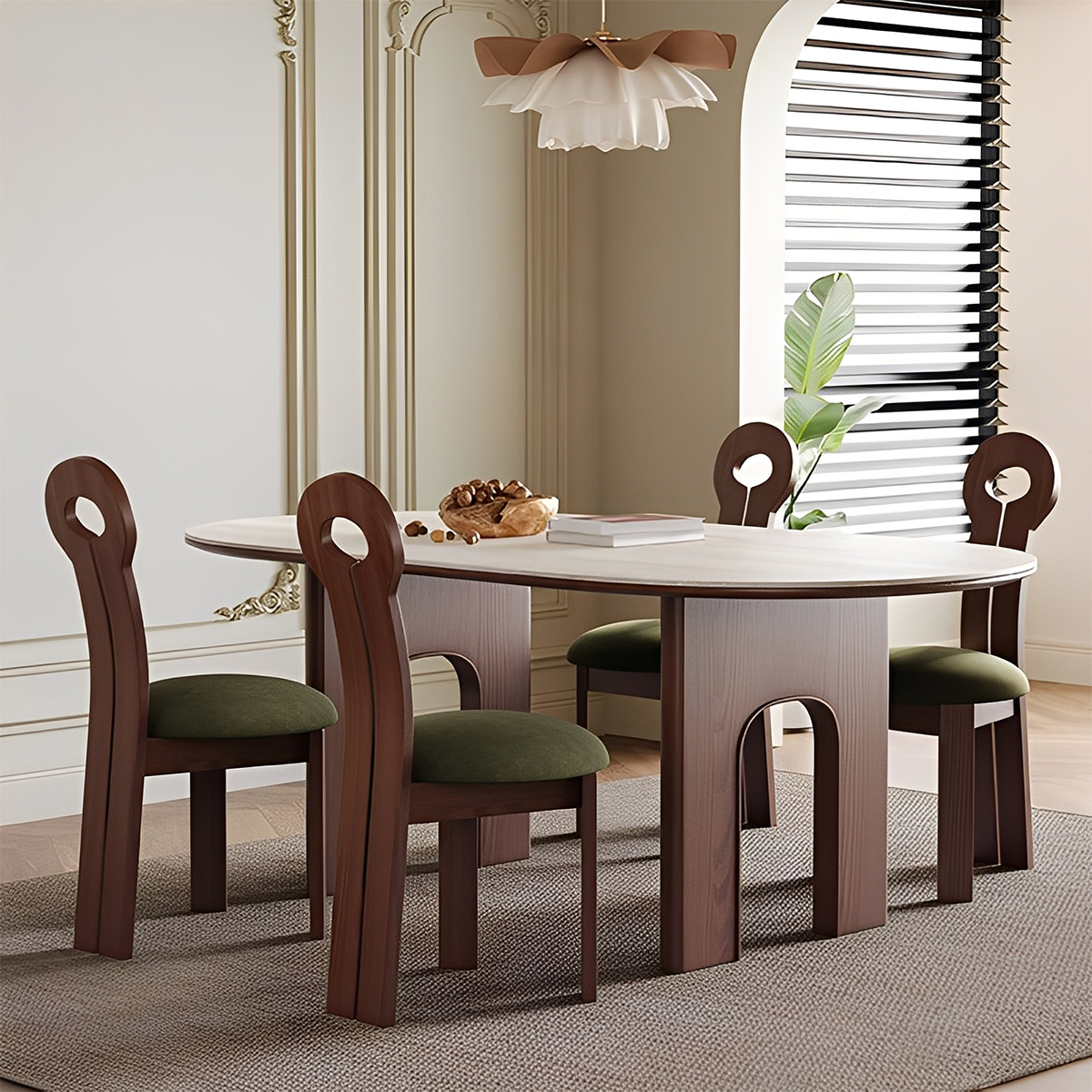 トラバーチンダイニングテーブル | 天然石調の質感で上品な空間