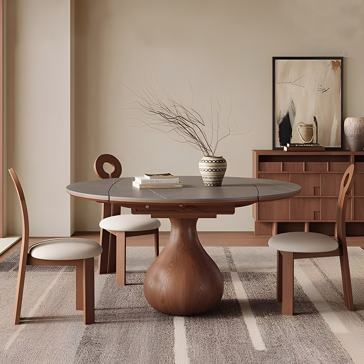 オーバルベースラウンドダイニングテーブル