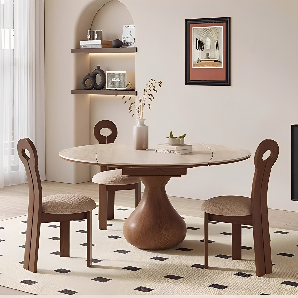 オーバルベースラウンドダイニングテーブル