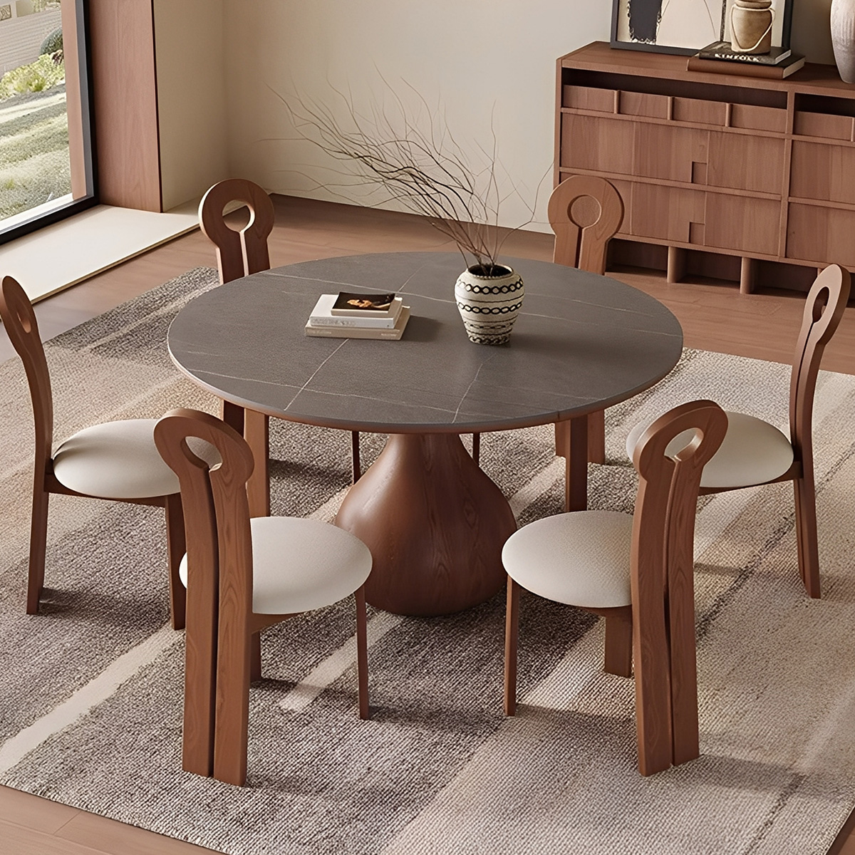 オーバルベースラウンドダイニングテーブル