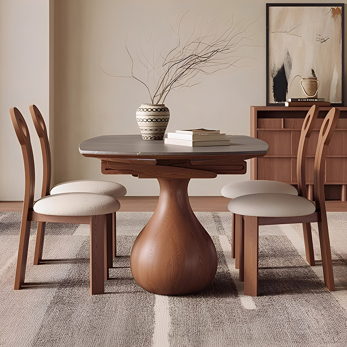 オーバルベースラウンドダイニングテーブル