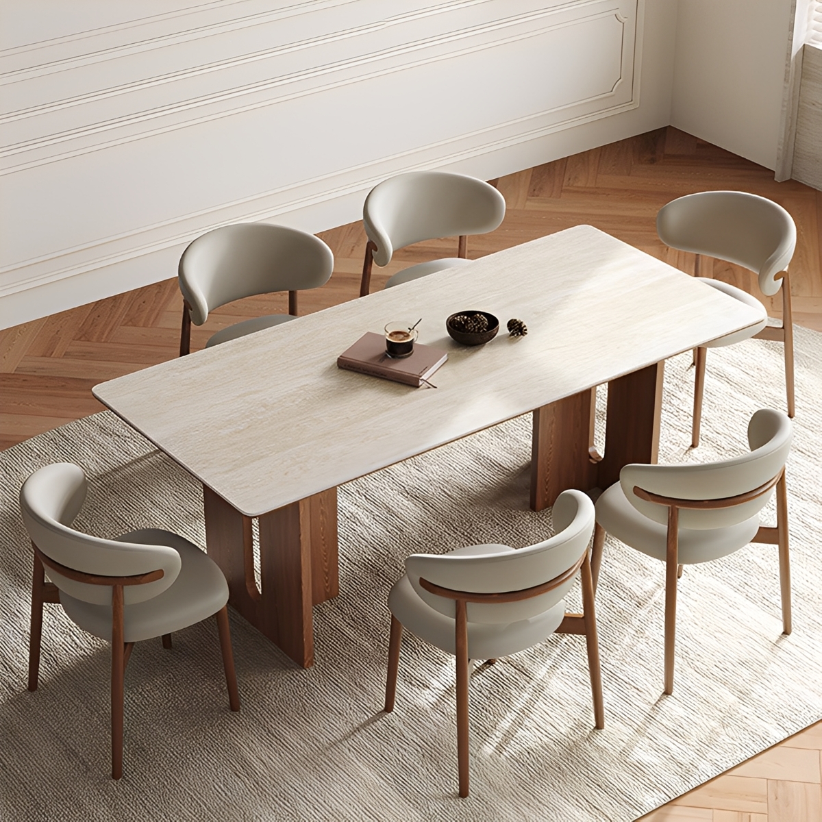 CAGUUU｜ツゲ材 ステンレス脚木製ラウンドテーブル｜ミッド