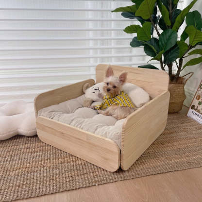 クッション付き木製ペットベッド | 北欧風デザインでインテリアに調和