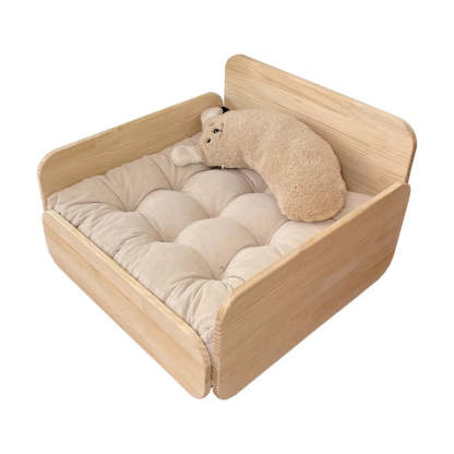 クッション付き木製ペットベッド | 北欧風デザインでインテリアに調和