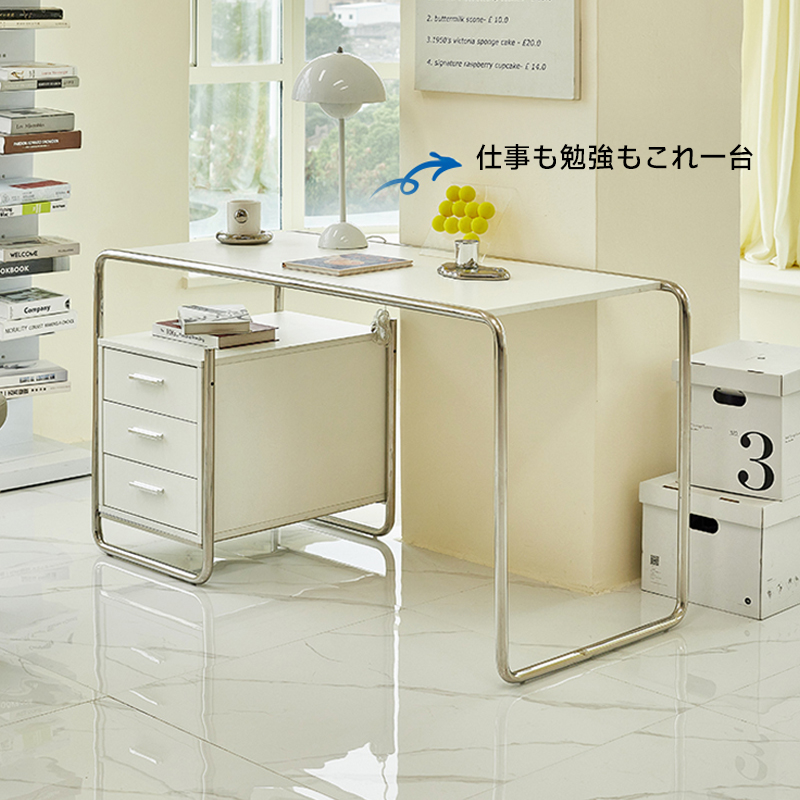 収納付きステンレスフレームデスク
