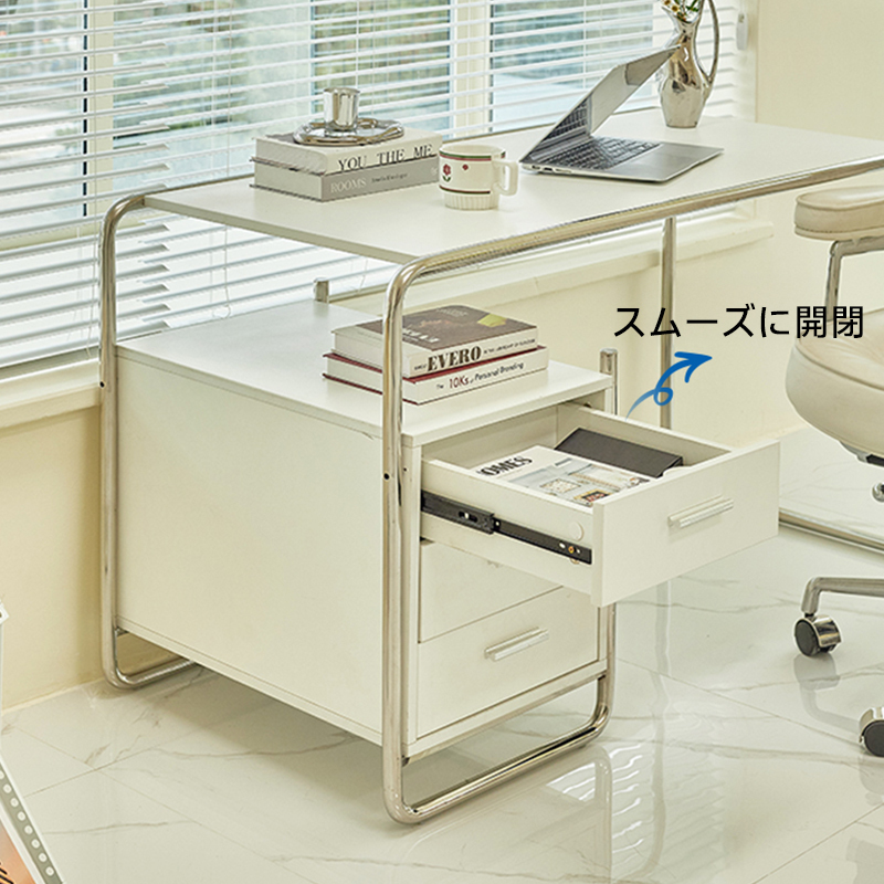 収納付きステンレスフレームデスク