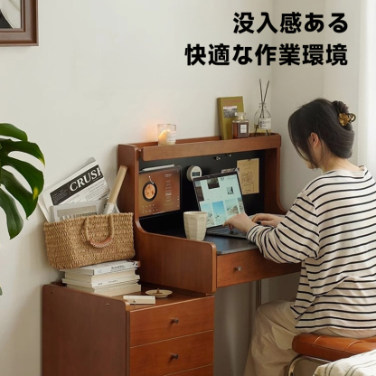 ツゲ材 隠し収納付き木製ドレッサー