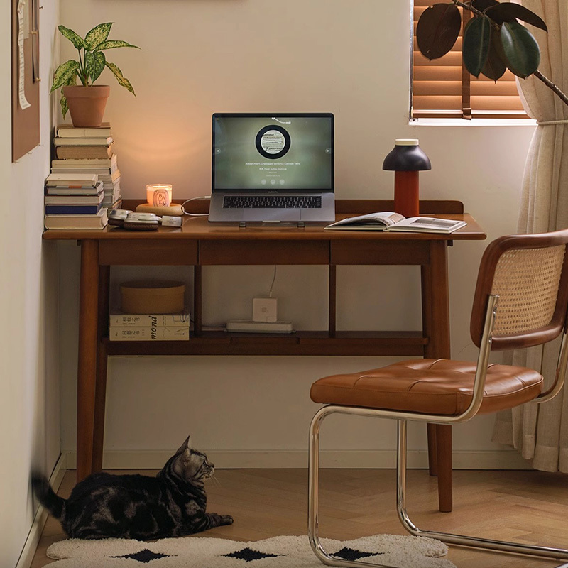 ツゲ材 天然木多機能パソコンデスク | 使い勝手に配慮した収納が作業