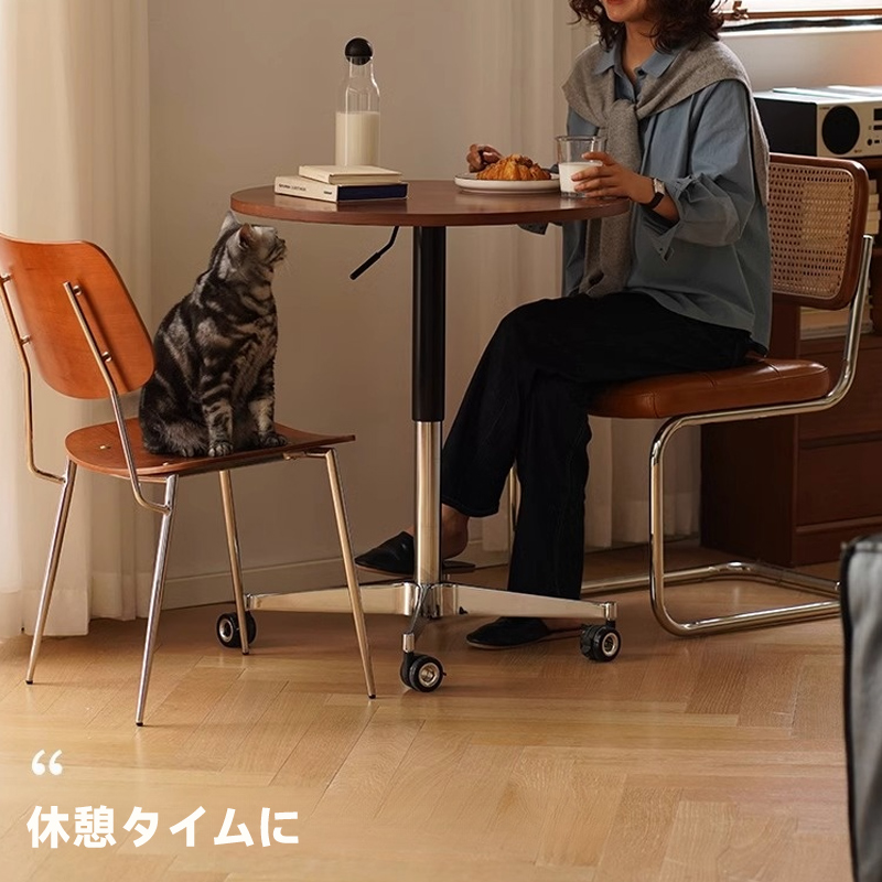 ツゲ材昇降サイドテーブル