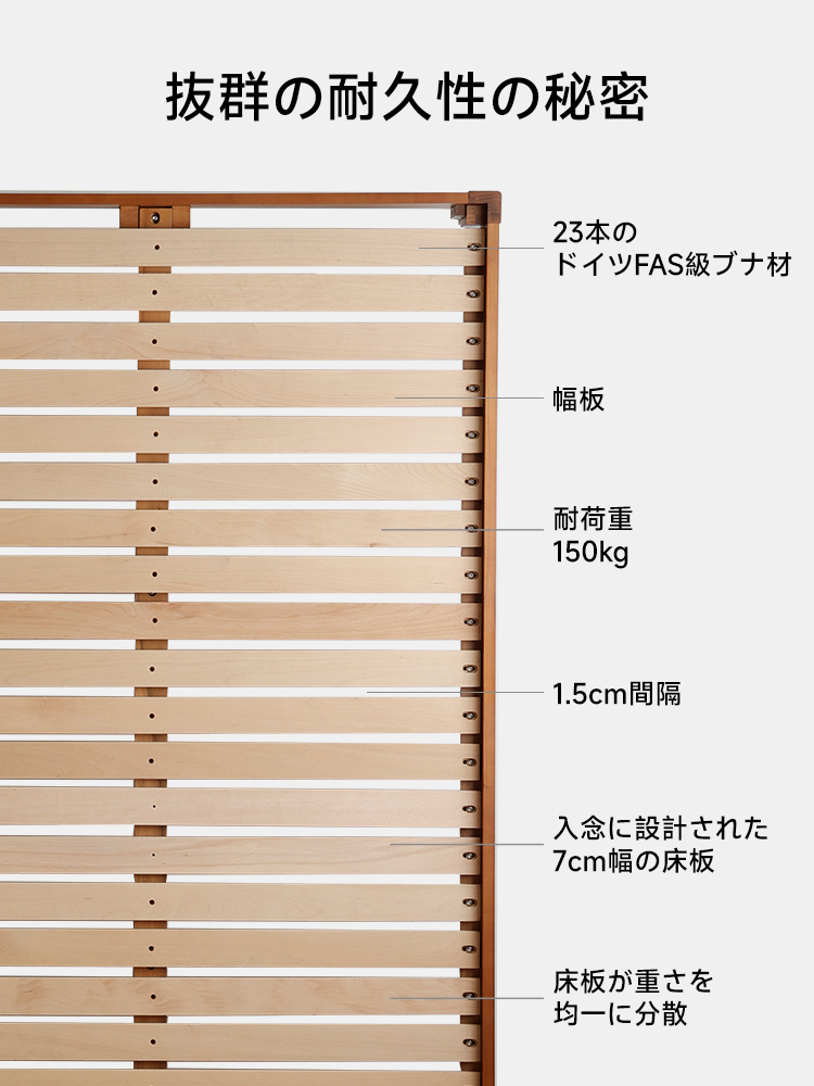 ツゲ材 天然木フレームコンフォートベッド