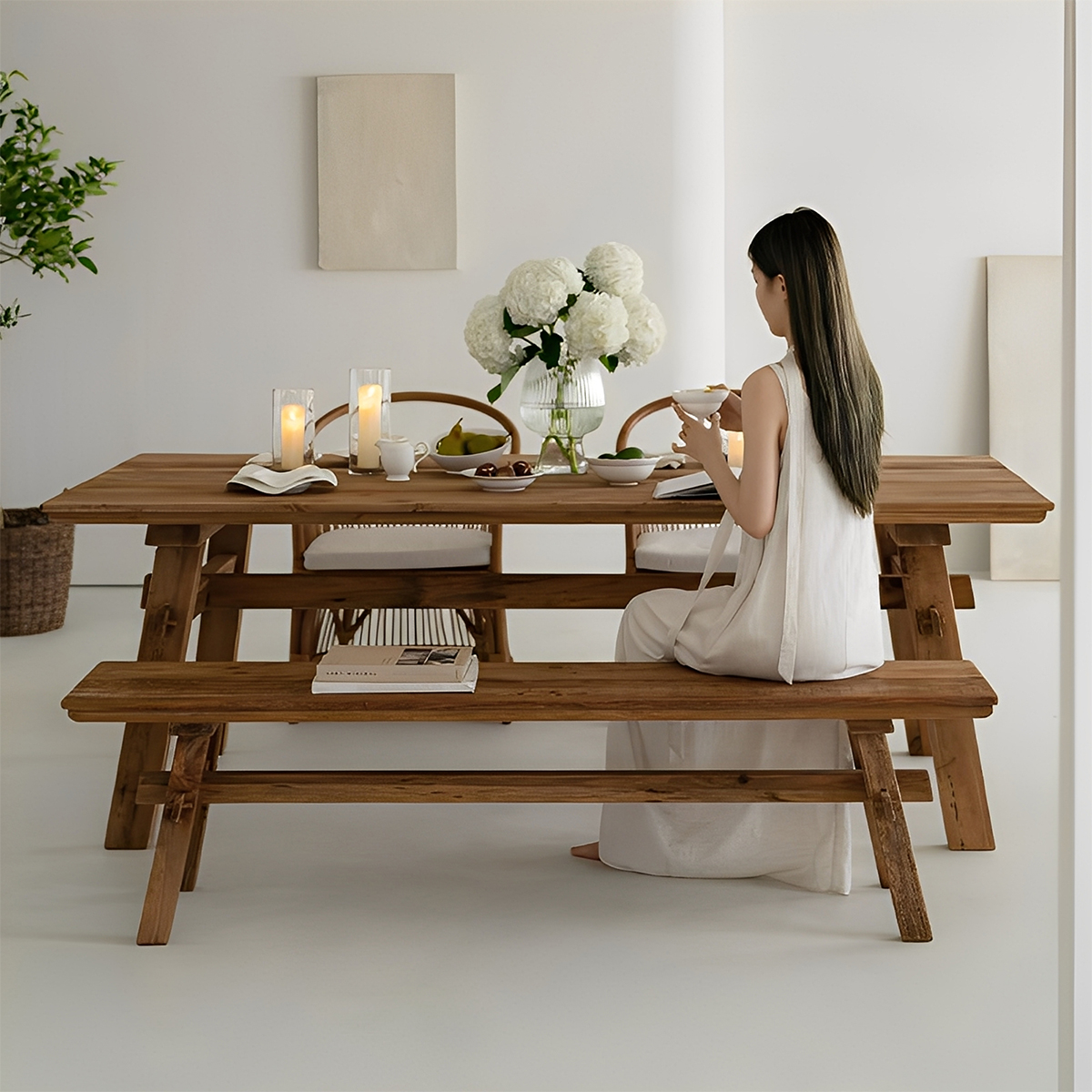 パイン材テーブル＆ベンチセット