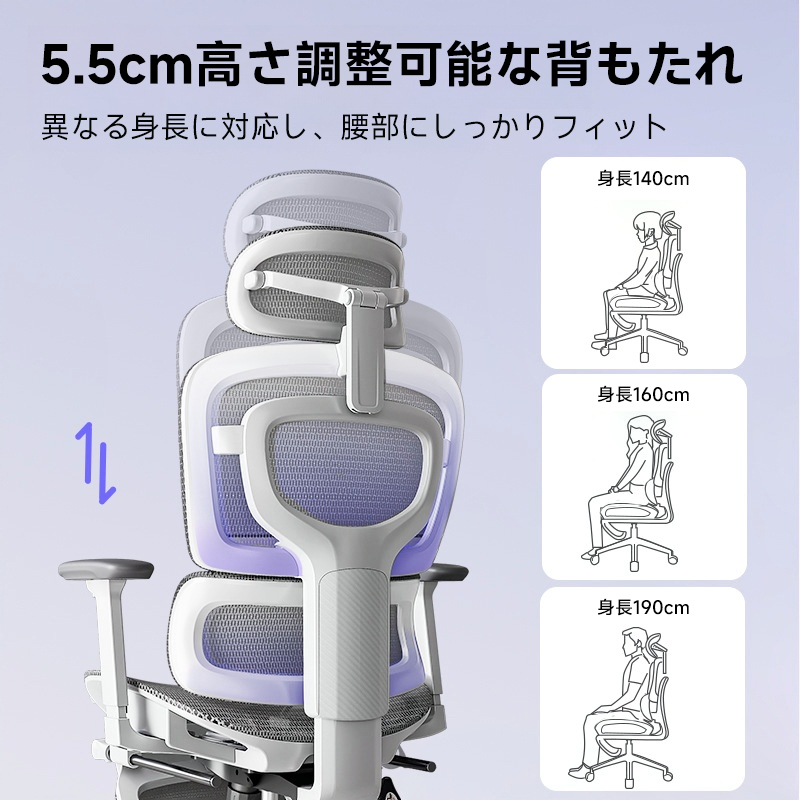 背もたれ昇降メッシュクッションワーキングチェア