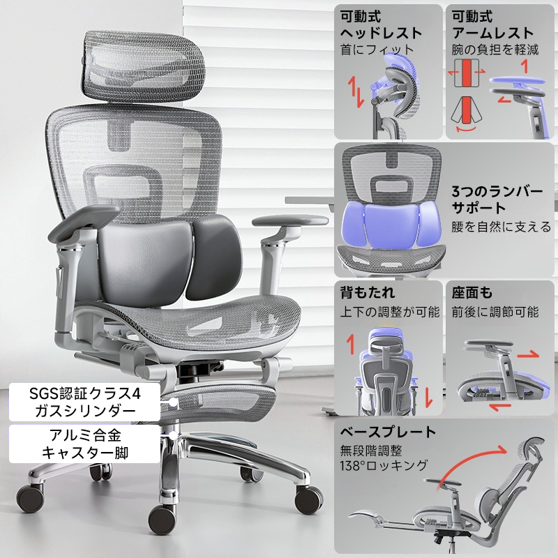 三分割ランバーサポートワーキングチェア
