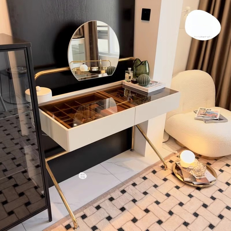 ガラス天板モダンドレッサーチェアセット