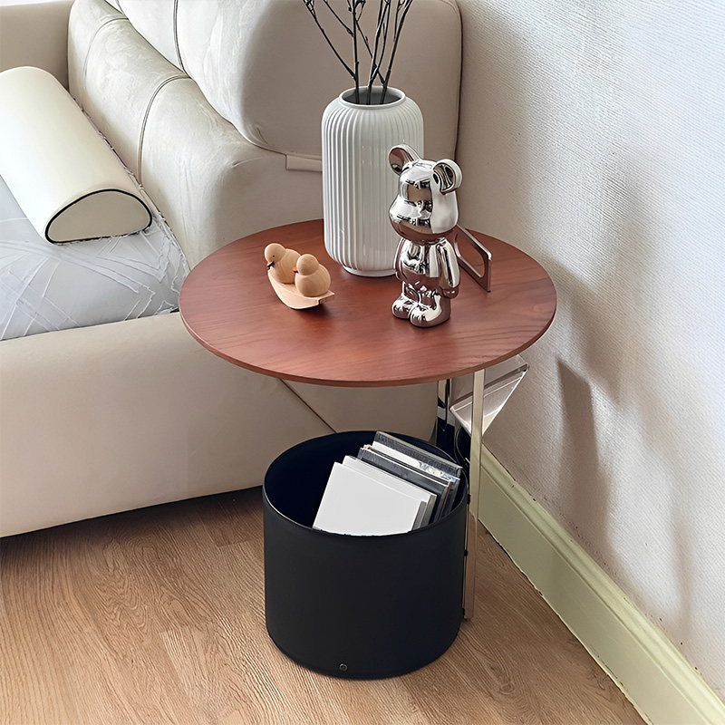 ツゲ材レザー収納テーブル