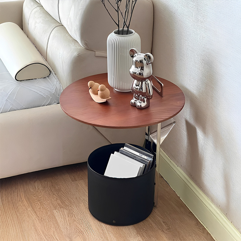 ツゲ材レザー収納テーブル