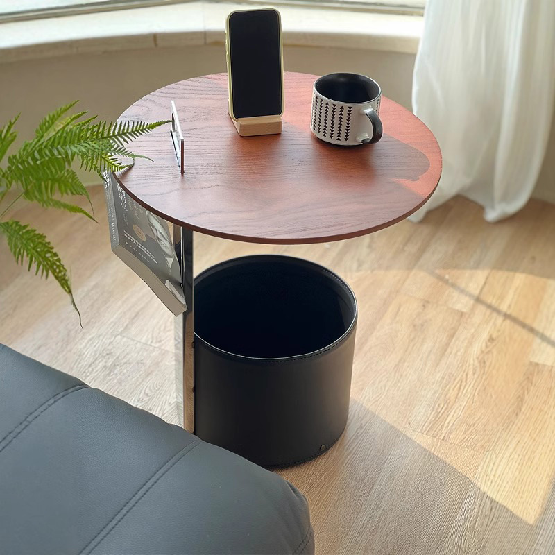 ツゲ材レザー収納テーブル