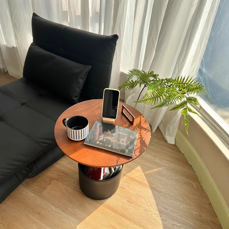 ツゲ材レザー収納テーブル