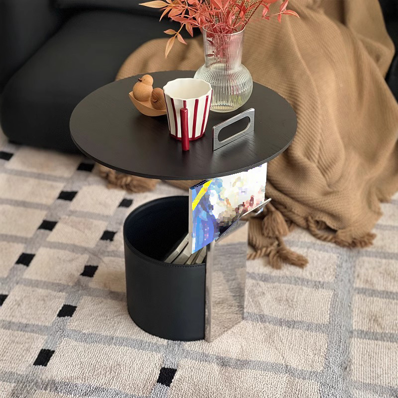 ツゲ材レザー収納テーブル