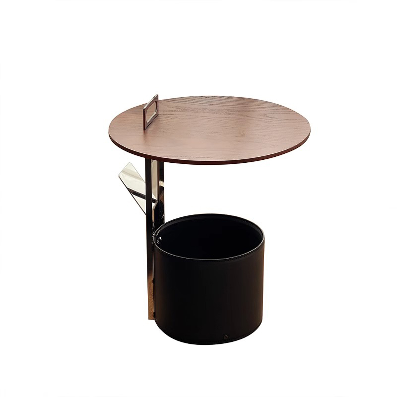 ツゲ材レザー収納テーブル