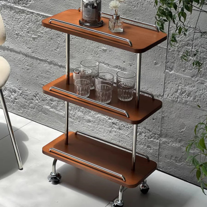 ステンレスフレーム天然木ワゴン