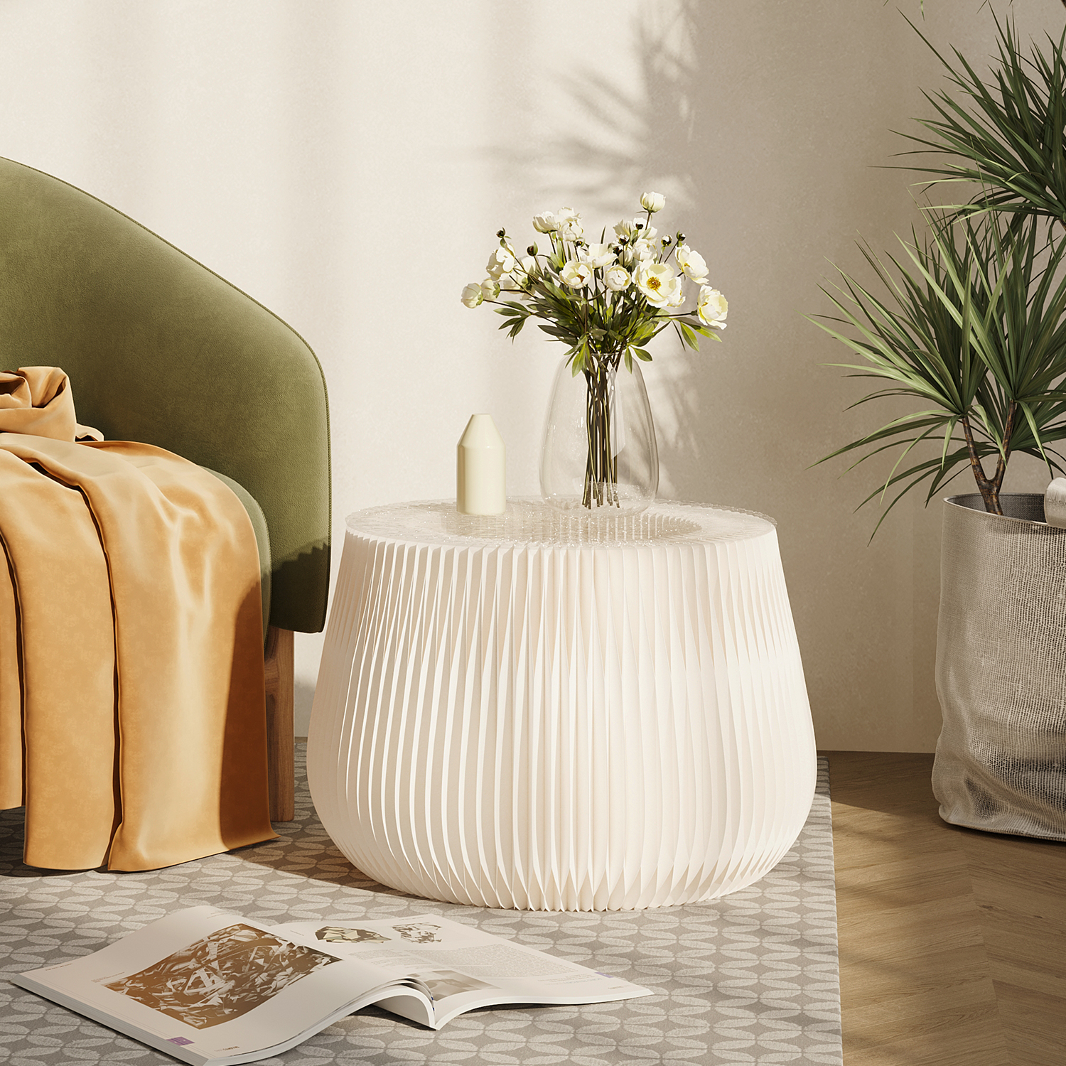スネアドラム　サイドテーブル Kraft Paper ドラム型サイドテーブル | 防水性を備えたエコ素材で環境