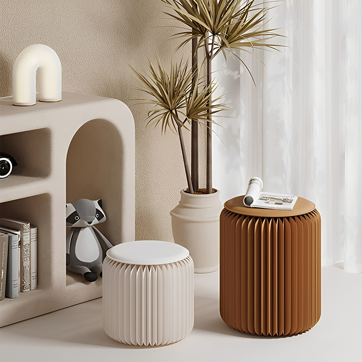 Kraft Paper 折りたたみ クラフト紙ラウンドスツール