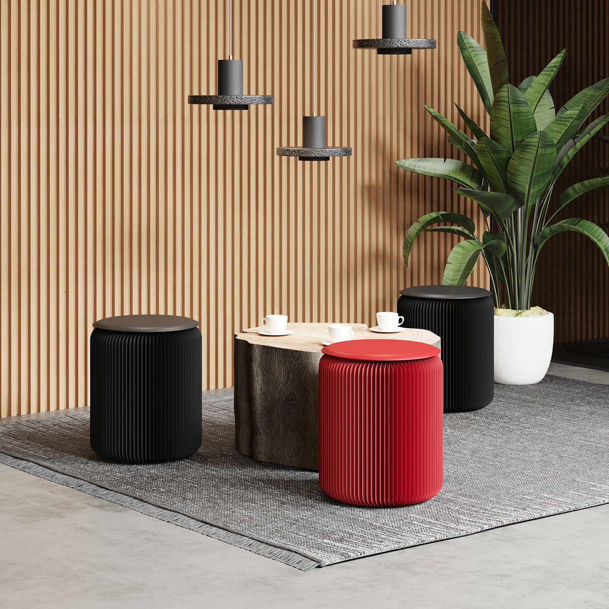 Kraft Paper 折りたたみクラフト紙ラウンドスツール | コンパクトに