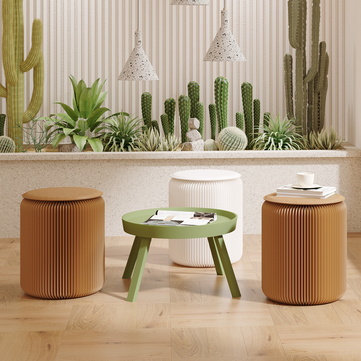 Kraft Paper 折りたたみ クラフト紙ラウンドスツール