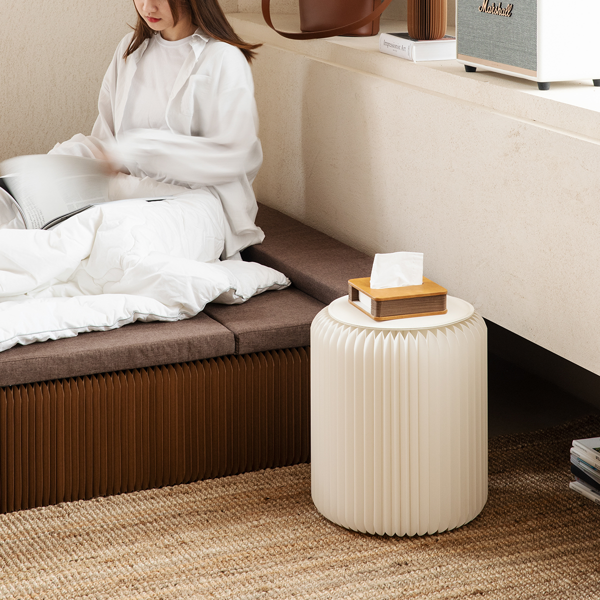 Kraft Paper 折りたたみ クラフト紙ラウンドスツール