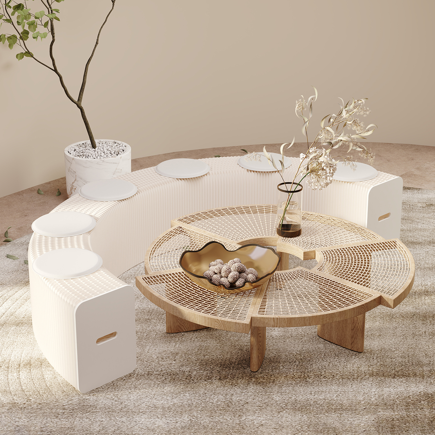 Kraft Paper オルガン型 クラフト紙ロングスツール