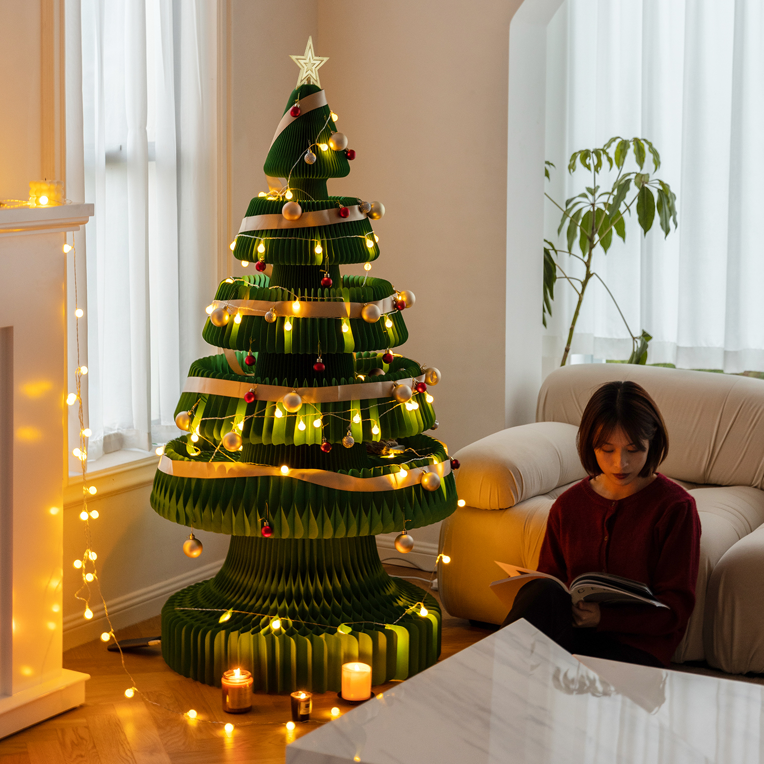 Kraft Paper 紙製クリスマスツリー | 簡単に収納できるエコ