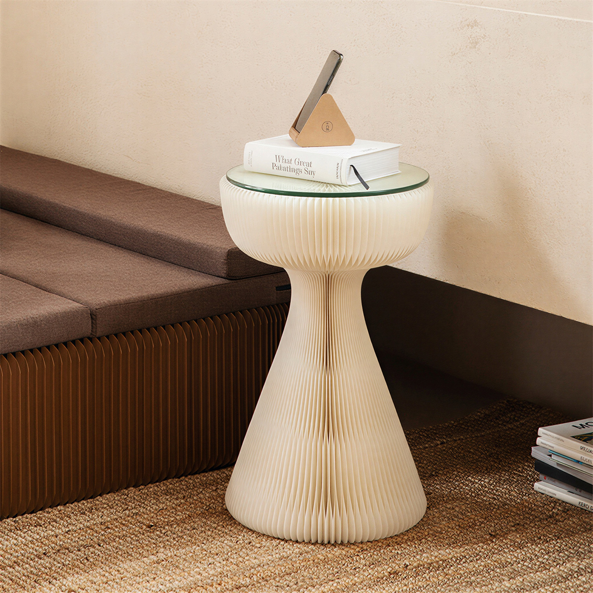 Kraft Paper 強化ガラス天板アートテーブル