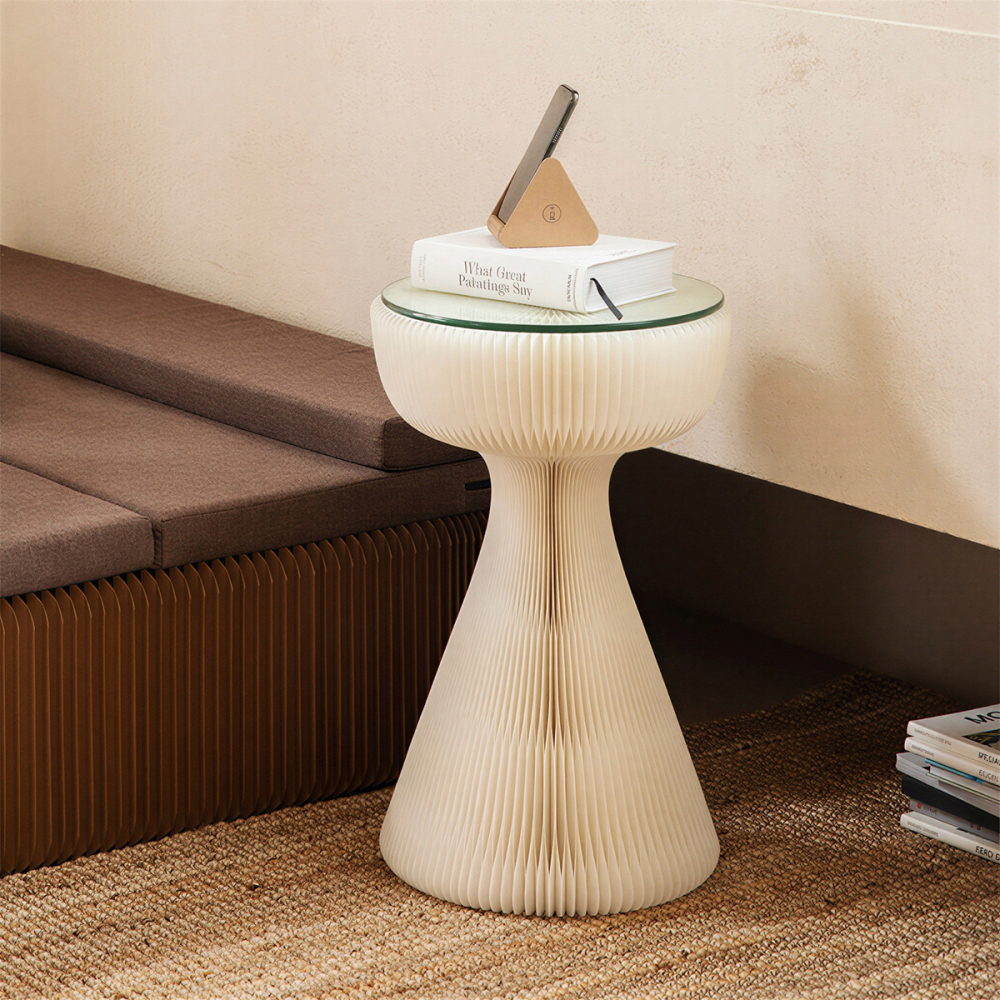 Kraft Paper 強化ガラス天板アートテーブル