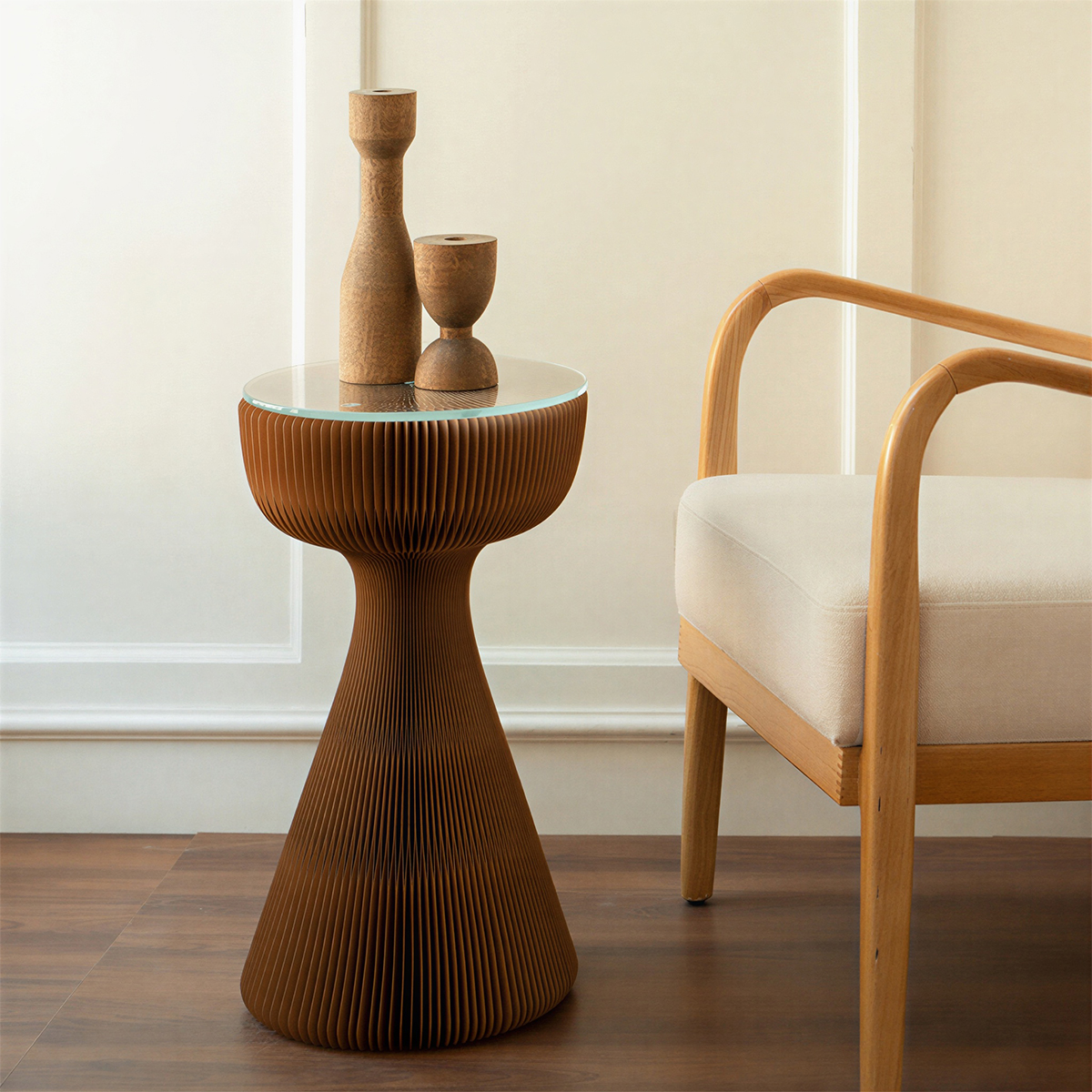 Kraft Paper 強化ガラス天板アートテーブル