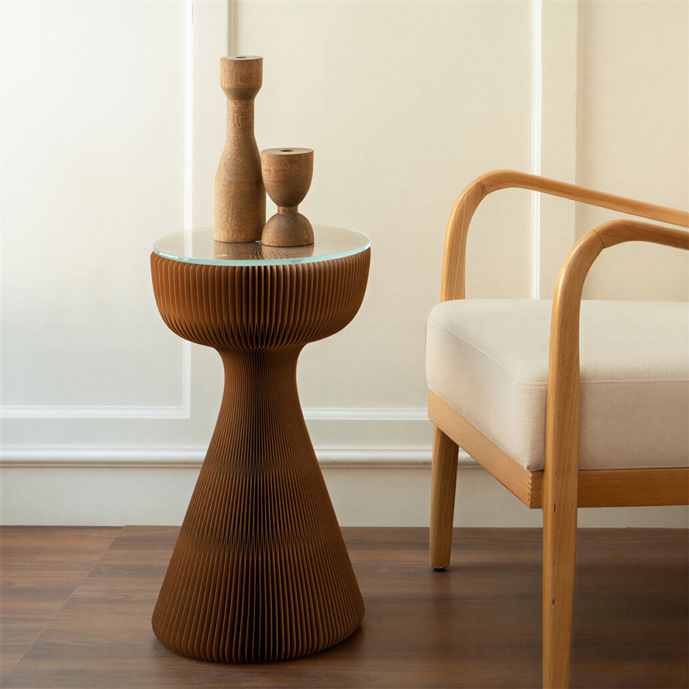 Kraft Paper 強化ガラス天板アートテーブル