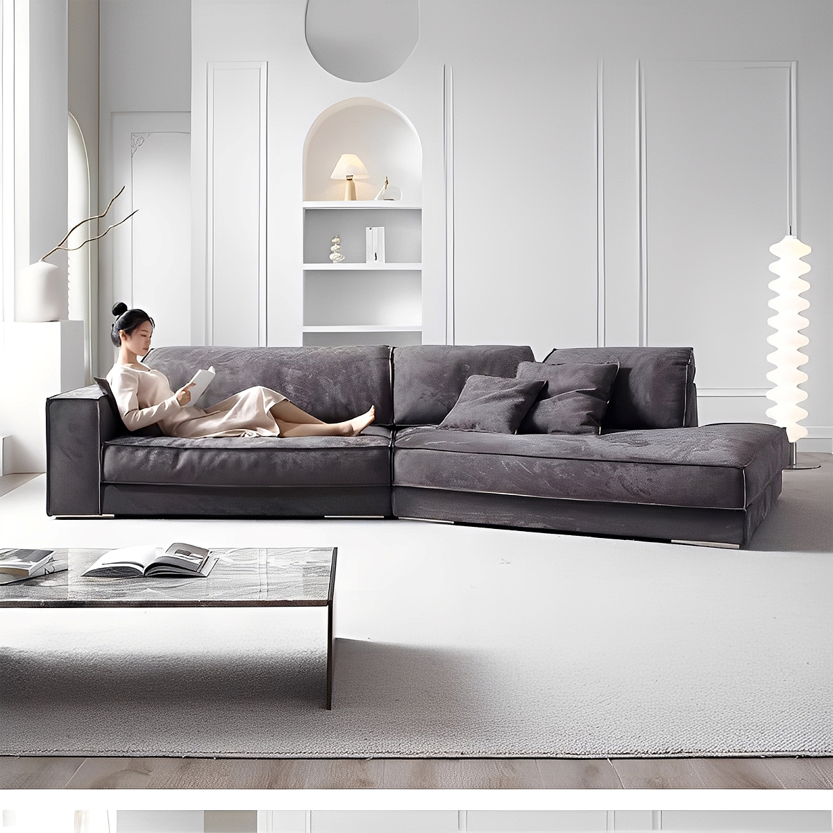 ダークグレー モダンデザイン ソファ ブークレ モダンデザイン ボックスソファ リラックス 【00-100112