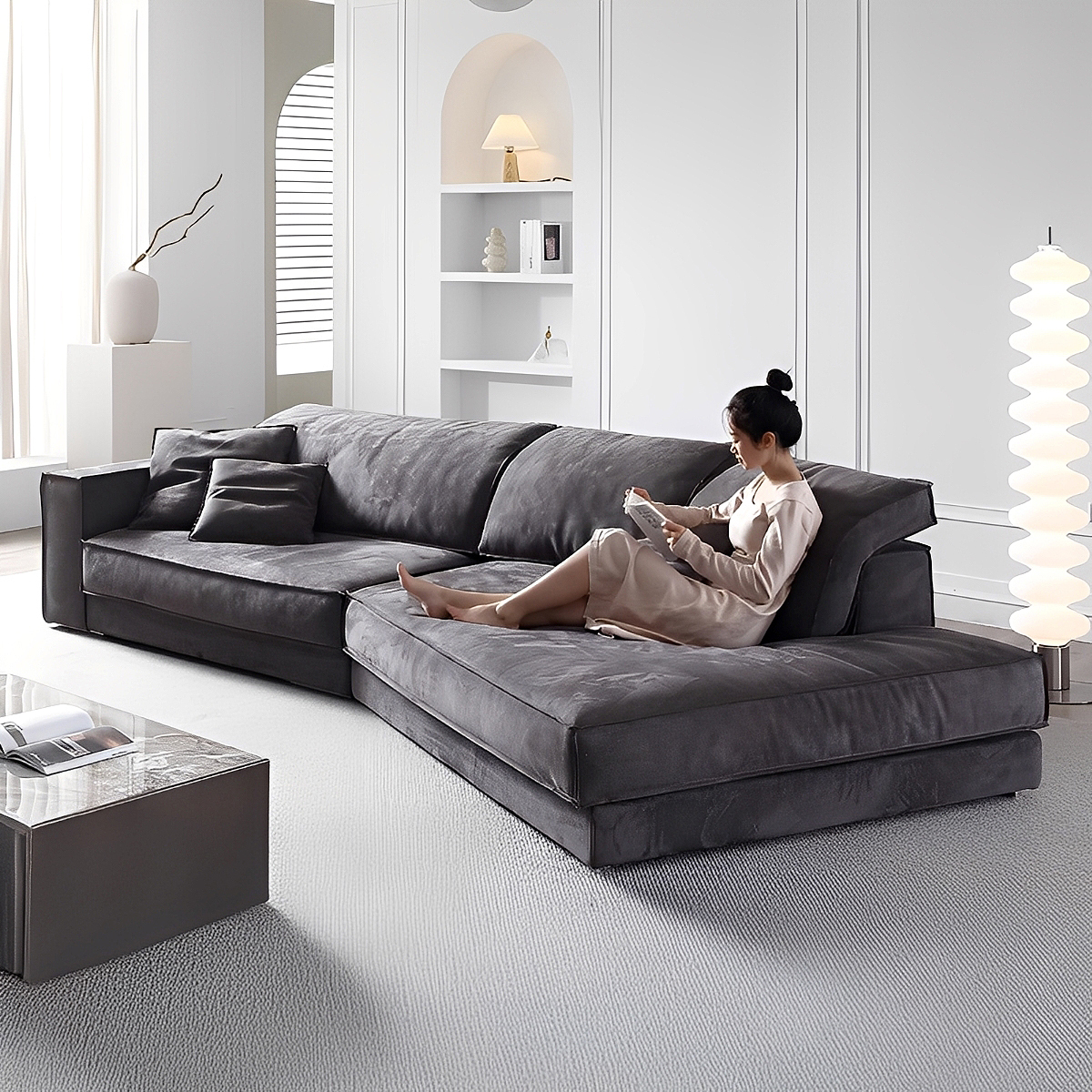 スエード調ワイドコーナーソファ【カスタマイズ可】