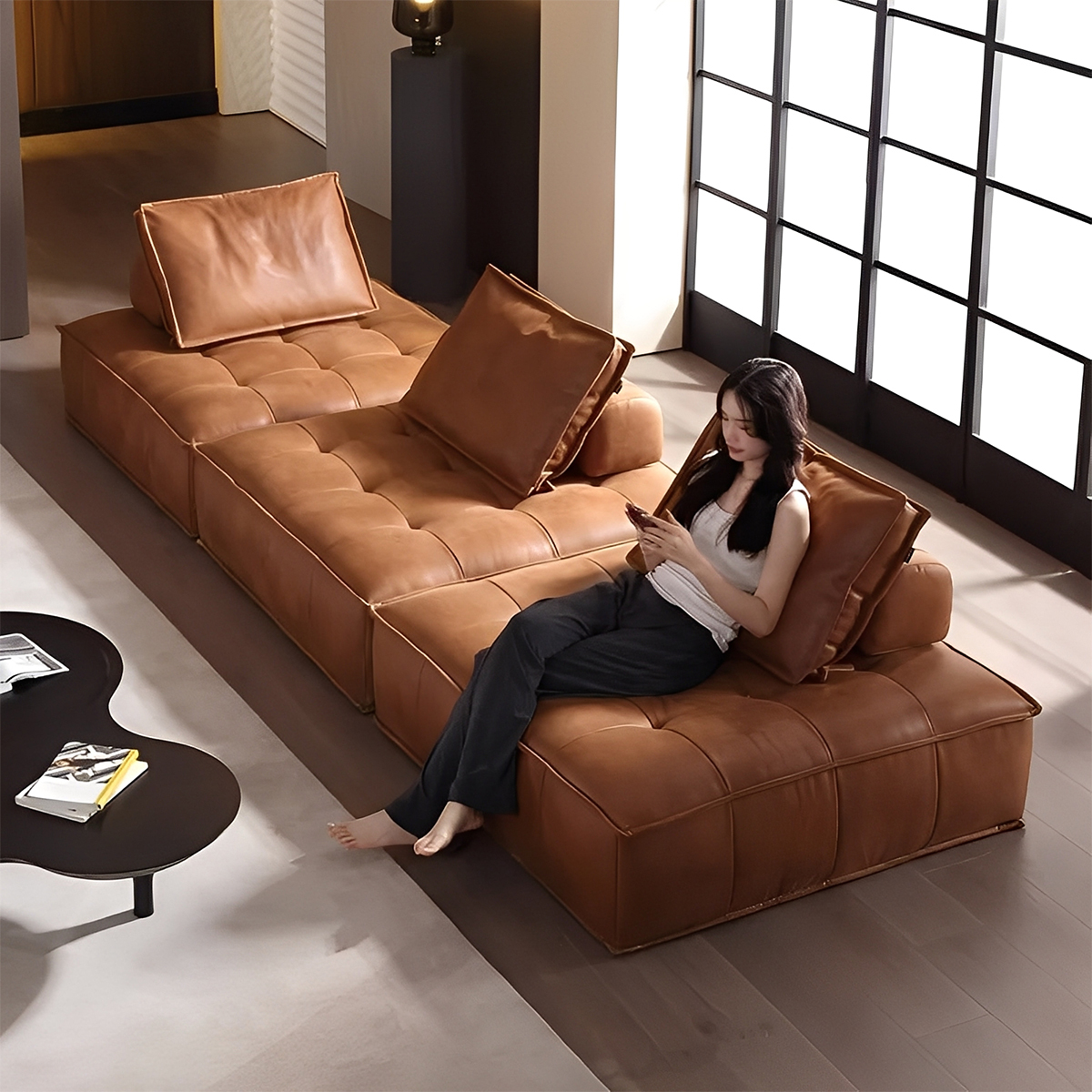 ヴィンテージ風レザー調ソファ