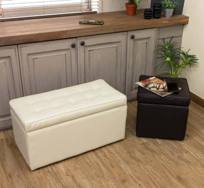 レトロPVCレザー収納ベンチ | 省スペースで便利な多用途ソリューション