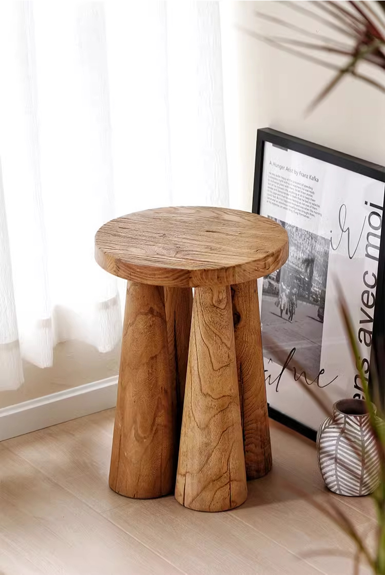 ユニークラウンドサイドテーブル | 自然素材と職人技が生む洗練された