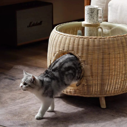 ラタン製キャットハウスサイドテーブル