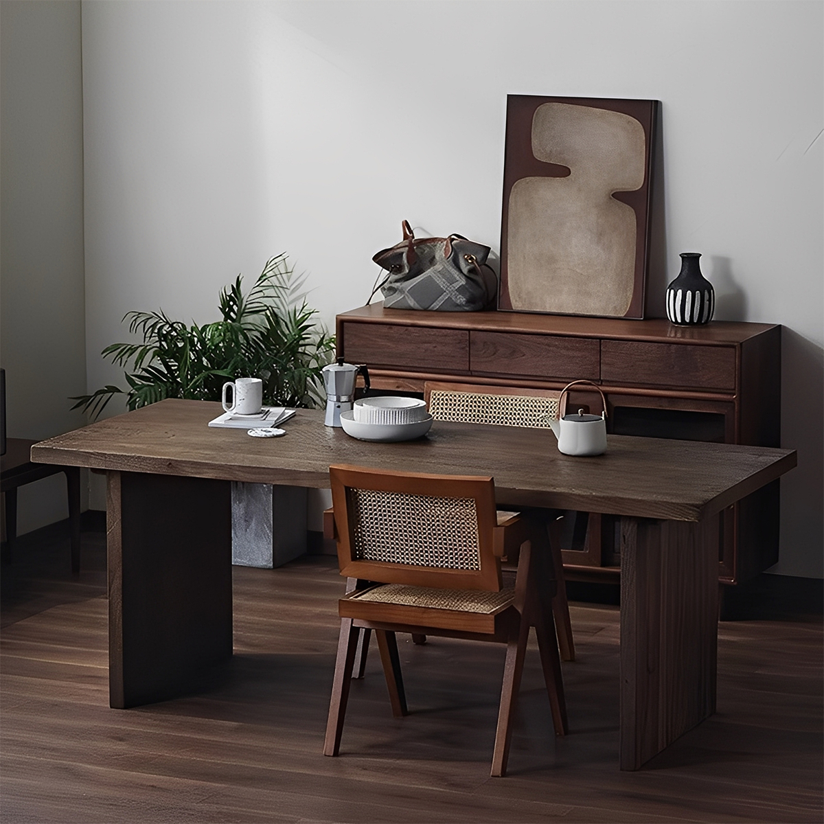 ニレ古材シンプルダイニングテーブル | 手仕事の味わいが伝わる