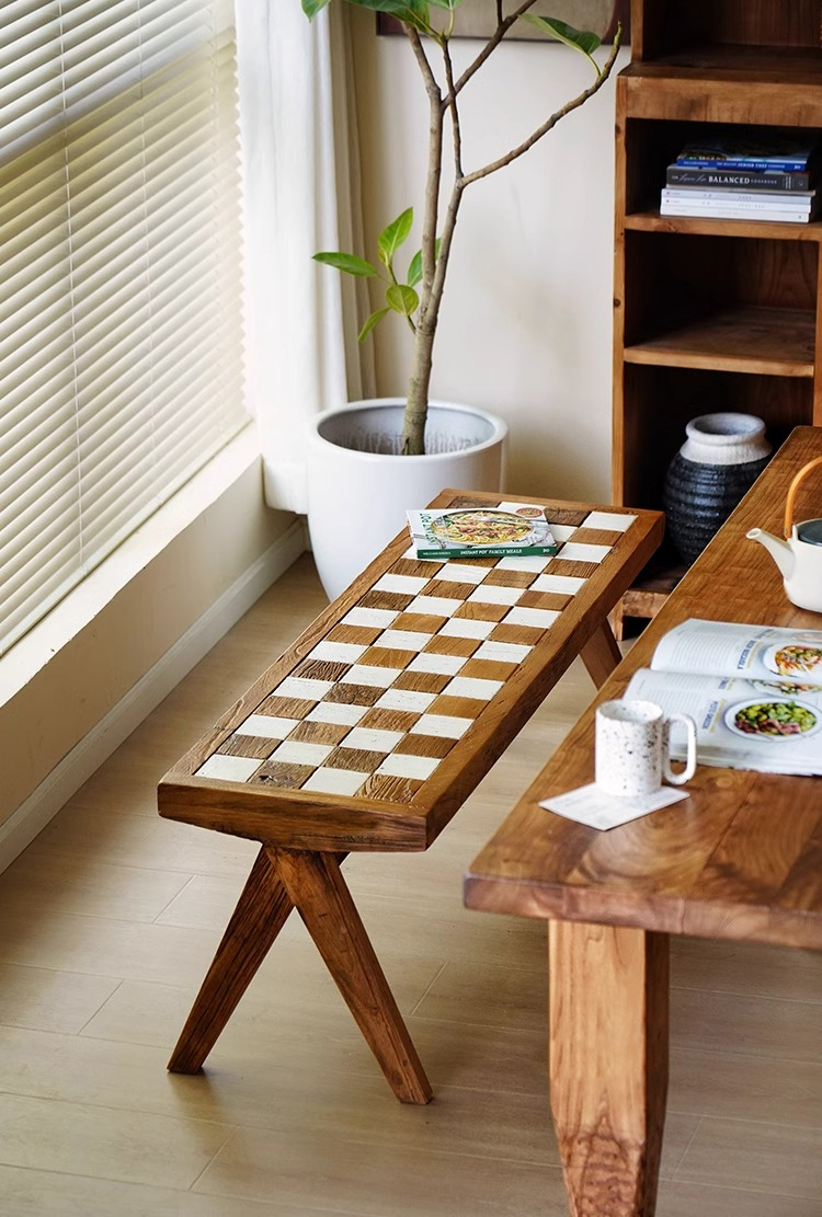 ニレ古材寄木デザインロングベンチ – CAGUUU